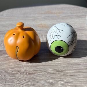 Pumpkin and Eyeball Salt and Pepper Shakers mix matched 1 pumpkin 1 eyeball